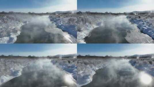 大寒时节呼伦贝尔风光湿地冰河雾凇寒雾高清在线视频素材下载