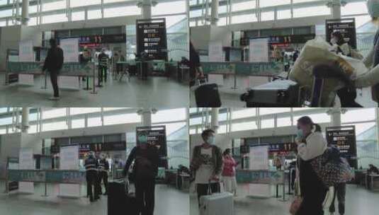 杭州萧山国际机场进站口安检人员安检高清在线视频素材下载