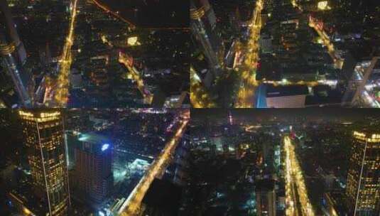 南京市鼓楼区城市马路车流夜景航拍延时高清在线视频素材下载