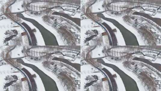 郑州 龙湖 雪景 航拍 河道高清在线视频素材下载