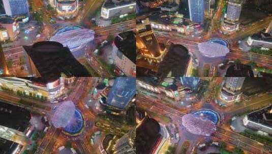 上海市杨浦区商圈五角场广场夜晚夜景城市车高清在线视频素材下载