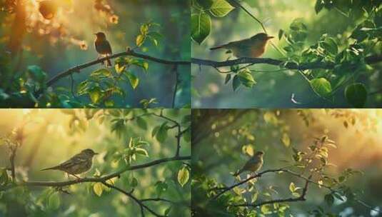 森林中各种可爱的小鸟高清在线视频素材下载
