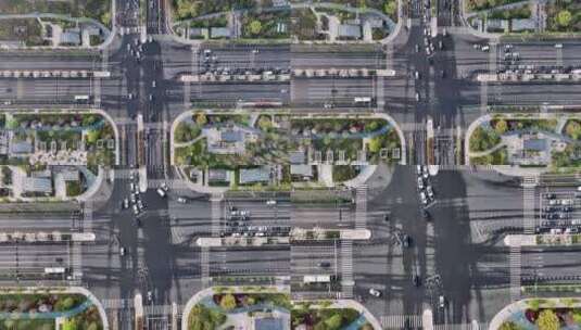 俯拍杭州未来科技城文一西路十字路口高清在线视频素材下载