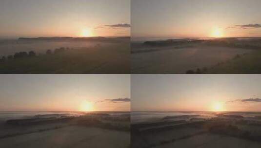 航拍夕阳下河北一望无际的平原高清在线视频素材下载