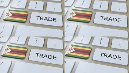 按钮3D动画上的津巴布韦国旗和贸易文本高清在线视频素材下载