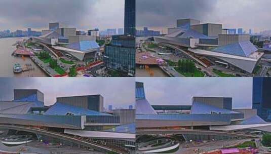 广州白鹅潭大湾区艺术中心白天航拍4K视频高清在线视频素材下载
