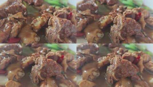 鸡肉排骨铁锅炖美食高清在线视频素材下载