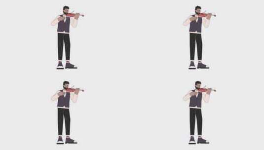 男小提琴手线卡通动画高清在线视频素材下载