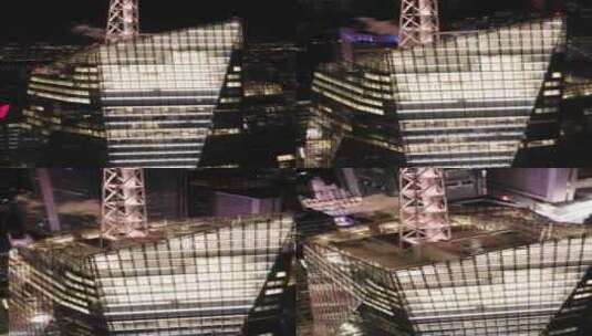 航拍纽约市美国银行大厦曼哈顿地标夜景灯光高清在线视频素材下载