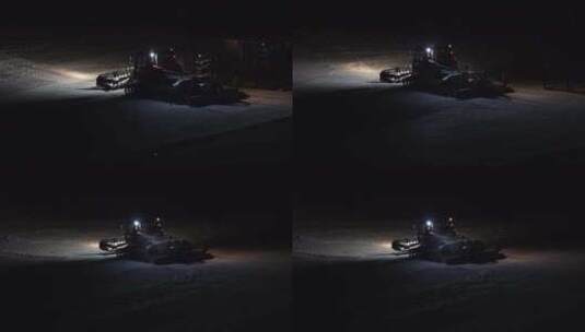 崇礼云顶滑雪场夜晚压雪车工作画面高清在线视频素材下载