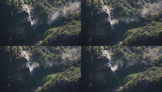 由于米尔福德海峡的大风，瀑布被吹向侧面；高清在线视频素材下载