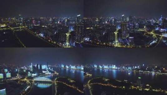 中国湖北省武汉市汉阳区汉江晴川桥夜景航拍高清在线视频素材下载