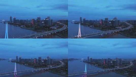 广州南沙凤凰一桥夜景航拍高清在线视频素材下载