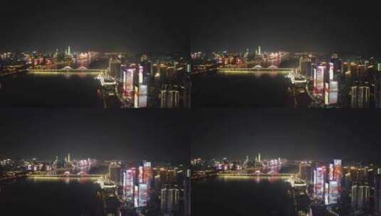 湖南长沙夜景航拍高清在线视频素材下载