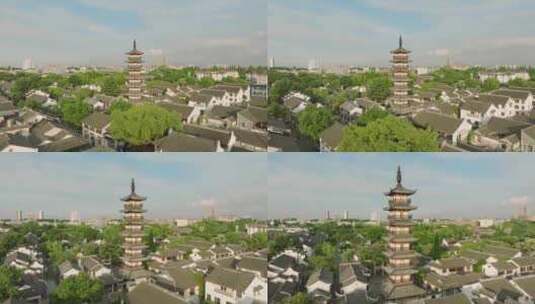 上海嘉定法华塔州桥老街航拍高清在线视频素材下载