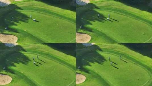 航拍高尔夫球场打高尔夫球高清在线视频素材下载