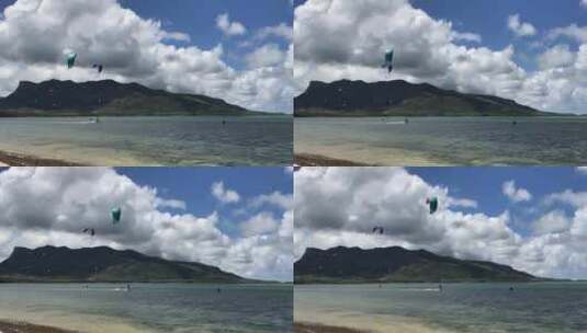 实拍水上娱乐滑翔伞素材高清在线视频素材下载