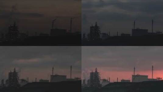 从晚上到白天石油化工厂的延时拍摄高清在线视频素材下载