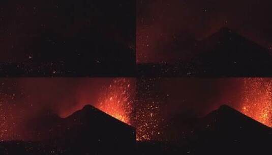 夜晚喷发的火山高清在线视频素材下载