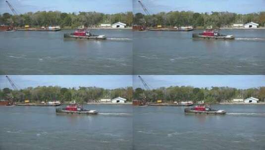 萨凡纳河上的乔治亚拖船高清在线视频素材下载