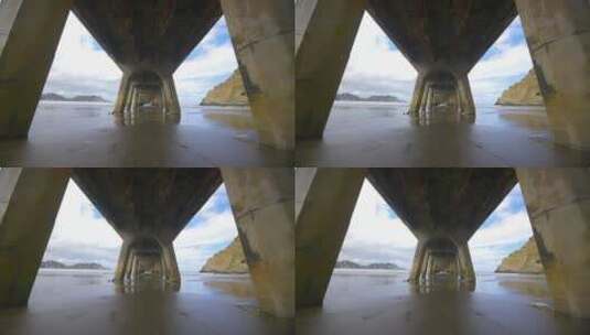 在桥梁下面的沙滩高清在线视频素材下载