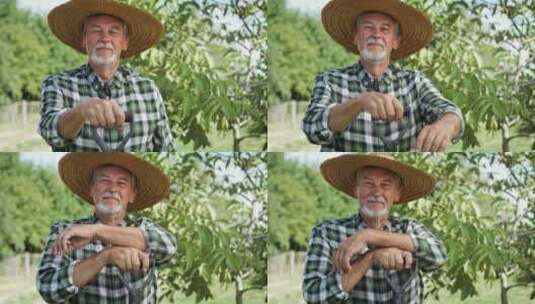 种植园里戴草帽的老人肖像高清在线视频素材下载