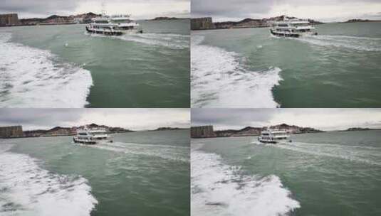 实拍大海海浪浪花游艇高清在线视频素材下载