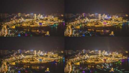 4K贵州铜仁古城夜景灯光延时摄影高清在线视频素材下载