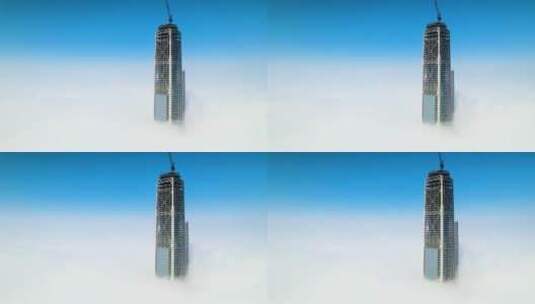 雾霾笼罩下探出云端的天津117大厦航拍高清在线视频素材下载