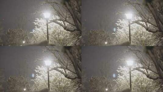 小区下雪夜景唯美飘雪高清在线视频素材下载