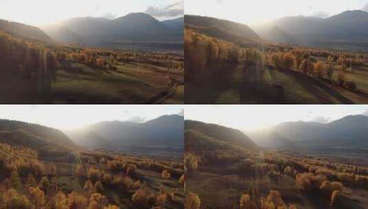 山林中的夕阳航拍4k高清原素材高清在线视频素材下载