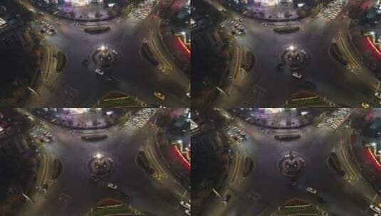 南京新街口孙中山雕像夜景航拍高清在线视频素材下载