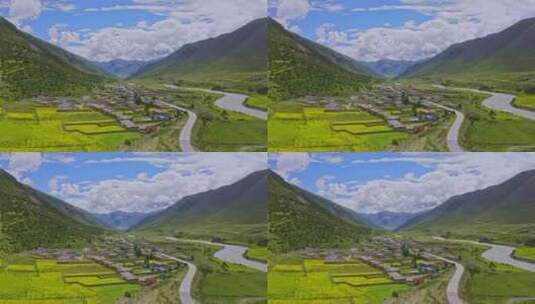 西藏萨普神山田园风光航拍高清在线视频素材下载