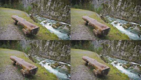 河景中的旧木凳高清在线视频素材下载