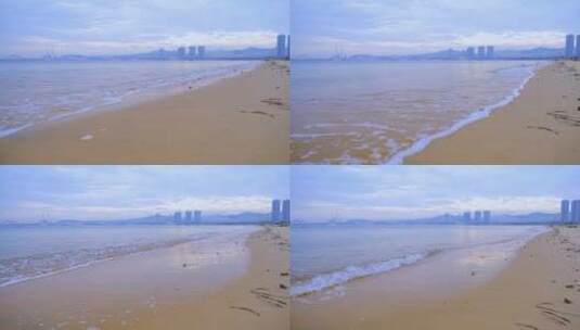 威海海景豪宅清晨海边沙滩浪花高清在线视频素材下载