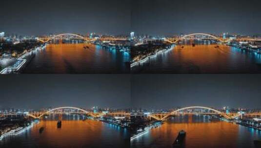 卢浦大桥夜景延时航拍高清在线视频素材下载