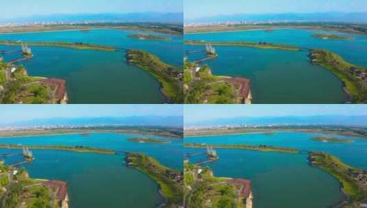 西安昆明池湖水全景航拍高清在线视频素材下载
