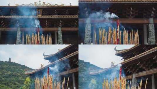 香炉 烧香 香火旺盛 祈祷 祈福 寺庙高清在线视频素材下载