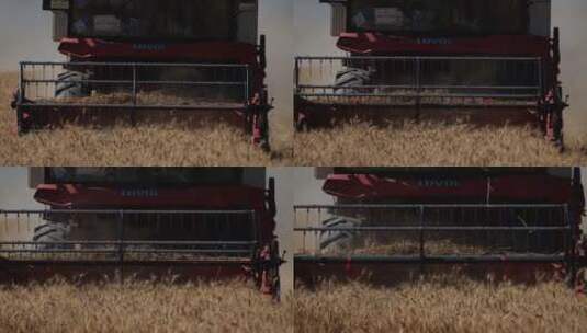 小麦机械收割特写镜头高清在线视频素材下载