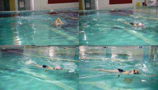 升格实拍在泳池练习游泳的中国女孩高清在线视频素材下载