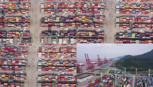 货运码头集装箱装卸场航拍视频高清在线视频素材下载