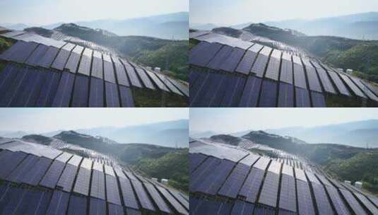 青山上新能源太阳能光伏发电站航拍高清在线视频素材下载