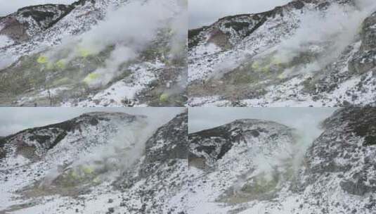 日本北海道川汤温泉硫磺山风光航拍高清在线视频素材下载