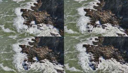航拍大海海浪礁石慢镜头高清在线视频素材下载