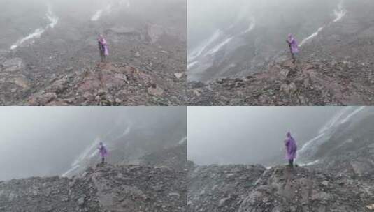 雨崩冰湖航拍高清在线视频素材下载