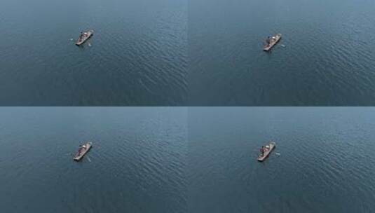 高清航拍四川雅女湖小船自然风光唯美风景高清在线视频素材下载