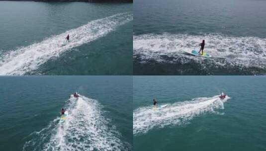 无人机拍摄 游艇 摩托艇 海上冲浪  滑板高清在线视频素材下载