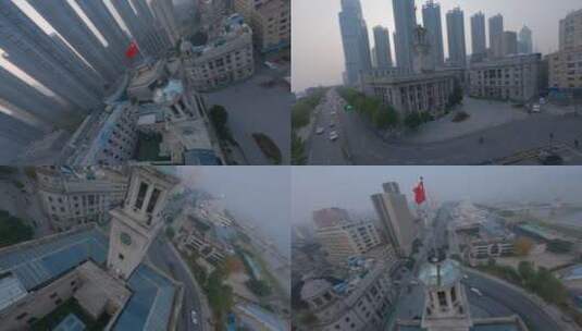 穿越机拍摄江汉关大楼高清在线视频素材下载