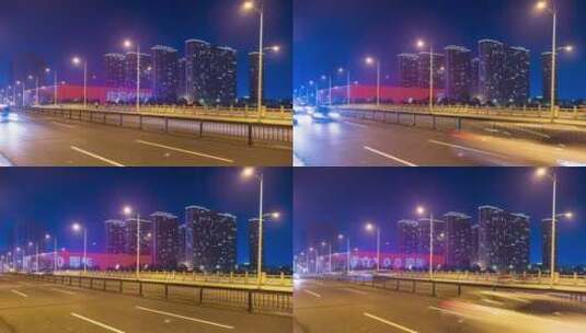 浙江义乌新科大桥城市交通夜景车流延时摄影高清在线视频素材下载