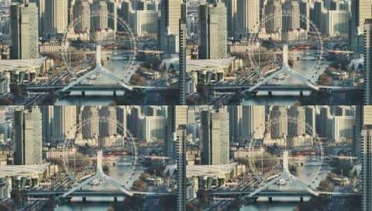 长焦航拍永乐桥天津之眼摩天轮高清在线视频素材下载